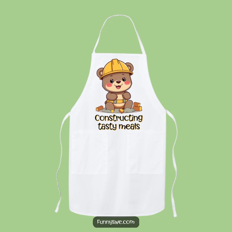 Funny Bear Builder Apron: Chef Hard Hat Character Kitchen Gift
