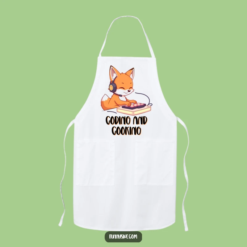 Funny Fox Gamer Apron: Cute Fox Typing on Keyboard Kitchen Fun