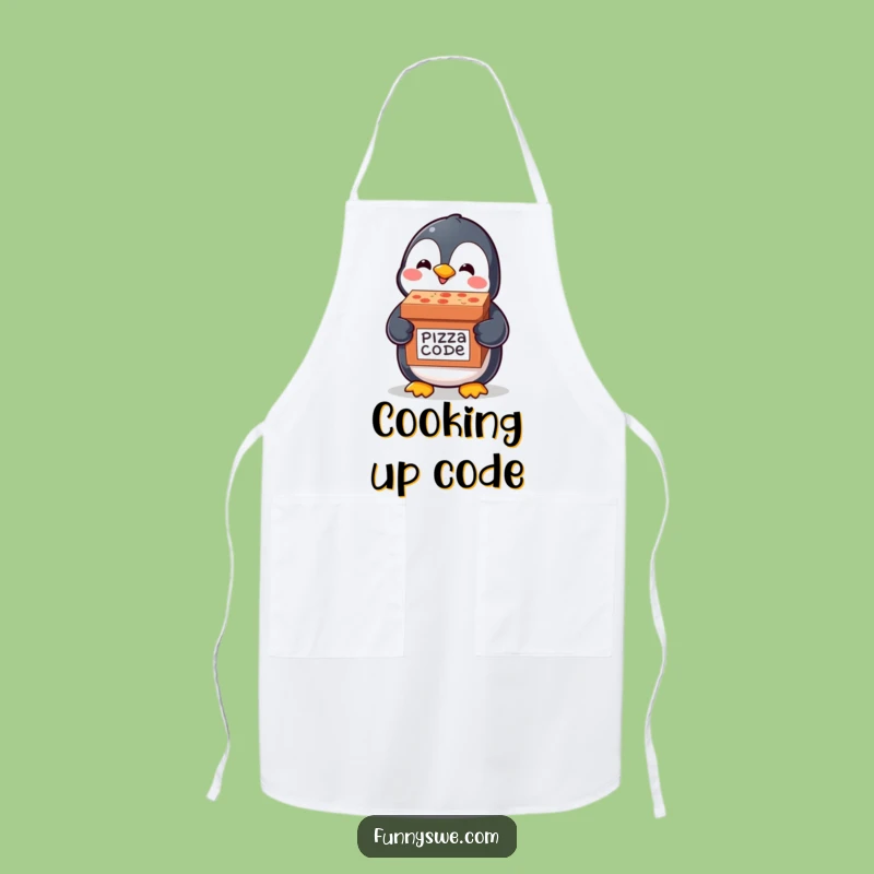 Funny Penguin Code Apron: Pizza Delivery Penguin, Kitchen Gear for Dev Cooks