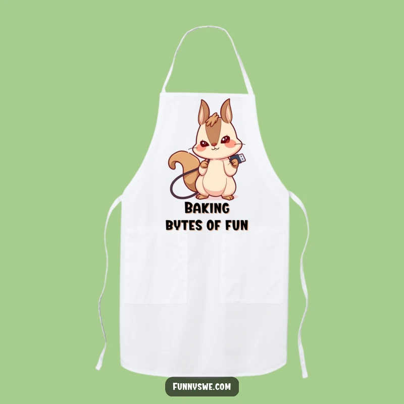 Funny Squirrel USB Apron: Kawaii Tech Humor, Kitchen Gear for Determined Cooks