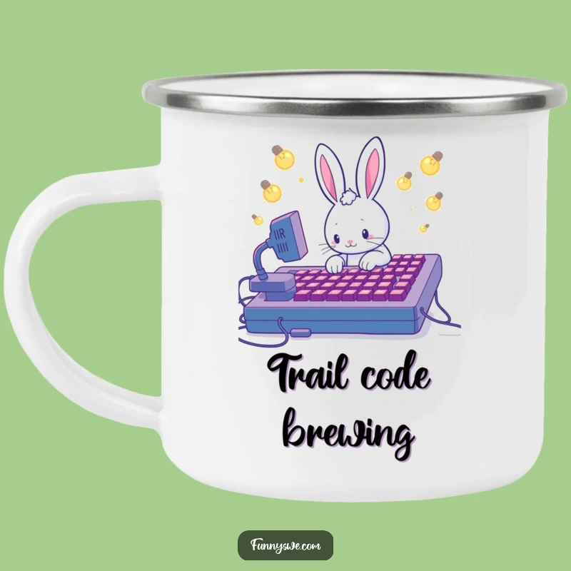 Coding Rabbit Enamel Mug - Funny Outdoor Tech Companion!