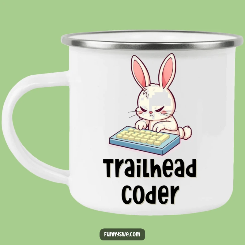 Funny Bunny Coder Camping Mug: Campfire Code, Determined Typing, Adventure Gift