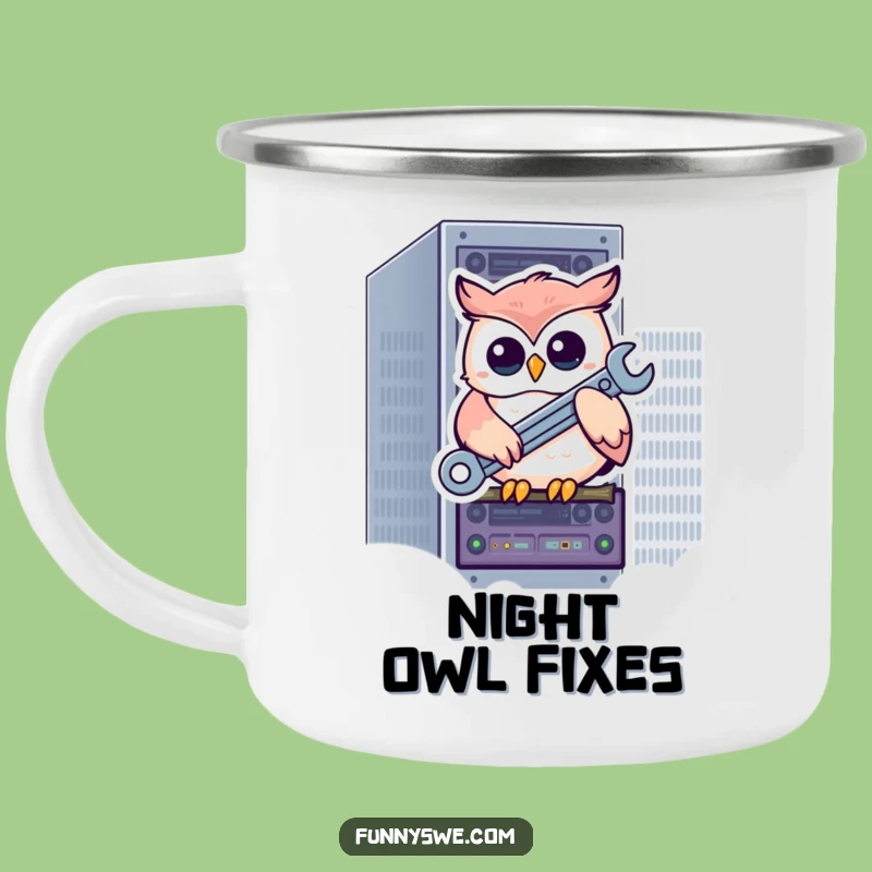 Funny Owl Tech Camping Mug: Humorous Companion for IT Adventures