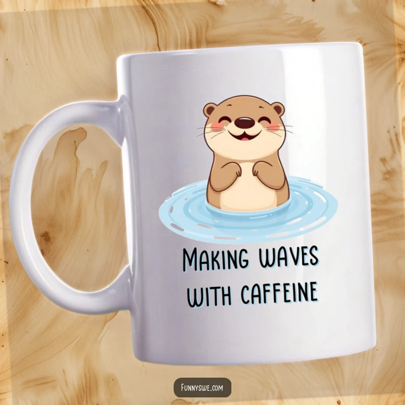 Funny otter mug showing a smiling aquatic mammal testing website responsiveness with a water ripple, symbolizing smooth UX.
