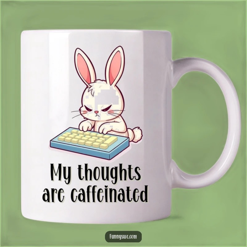 Funny Bunny Coder Mug: Determined Typing, Glowing Keyboard, Perfect Tech Gift
