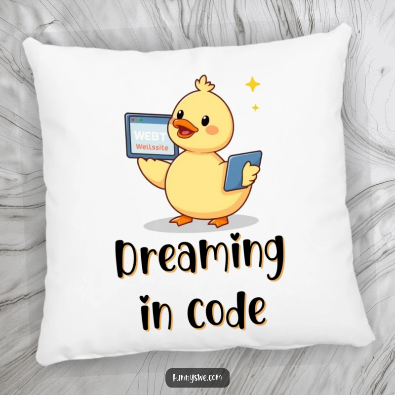 Soft and plush funny kawaii duck pillow, creating a website with a cheerful chirp, for comfortable and humorous lounging.