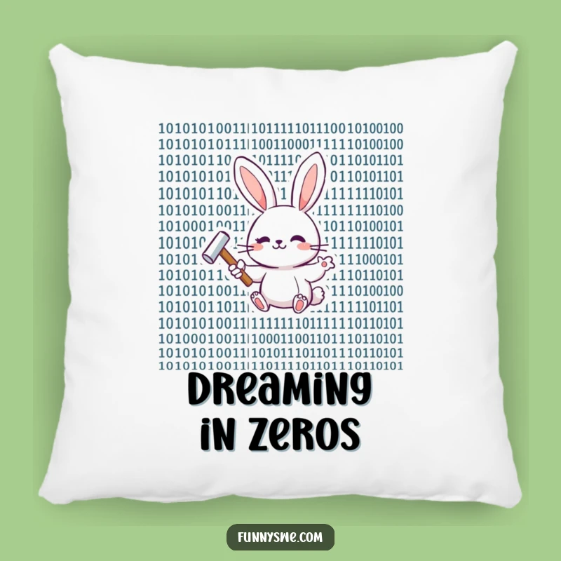 Funny Bunny Binary Code Pillow - Comfy Coder Companion