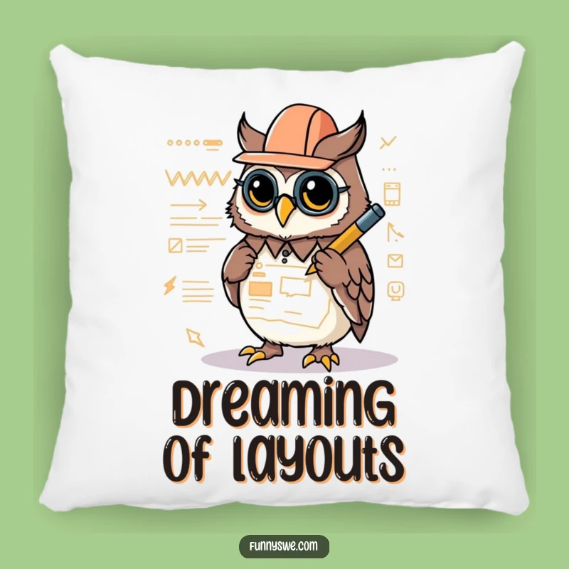 Funny Kawaii Owl Architect Pillow: Cozy Comfort for Creative Minds
