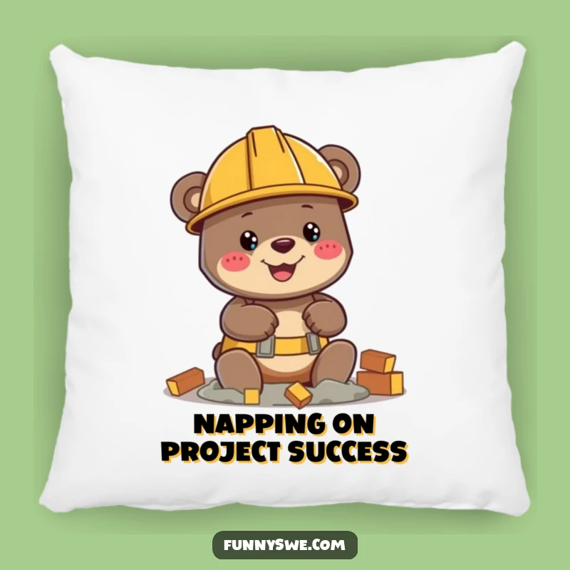 Funny Bear Builder Pillow: Soft Hard Hat Character Comfort Gift