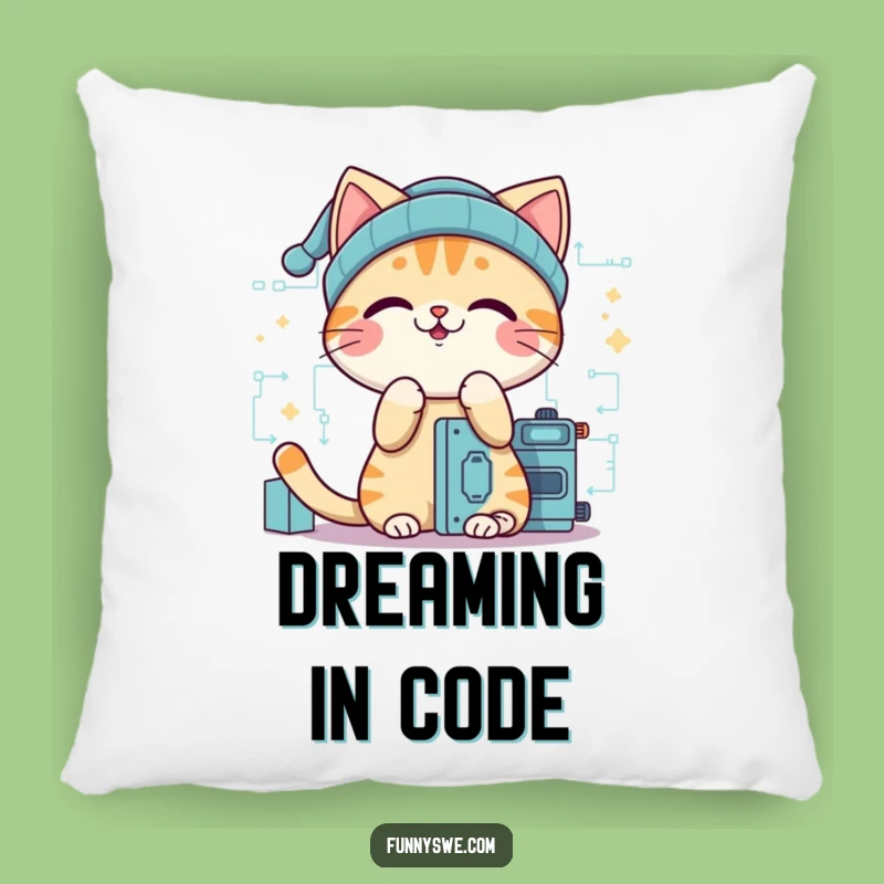 Funny Cat Programmer Pillow - Giggling Coder Beanie Cushion