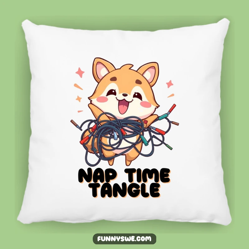 Funny Energetic Animal Wires Pillow - Cozy Tech Chaos