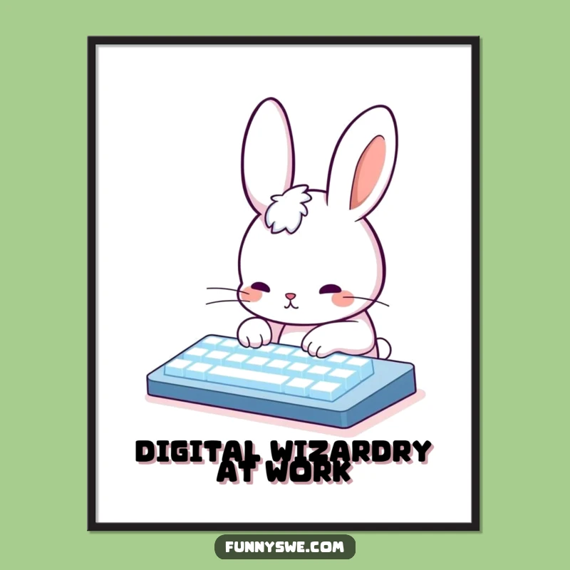 Funny Rabbit Coding Art Print: Adorable Typing Rabbit for Your Digital Space