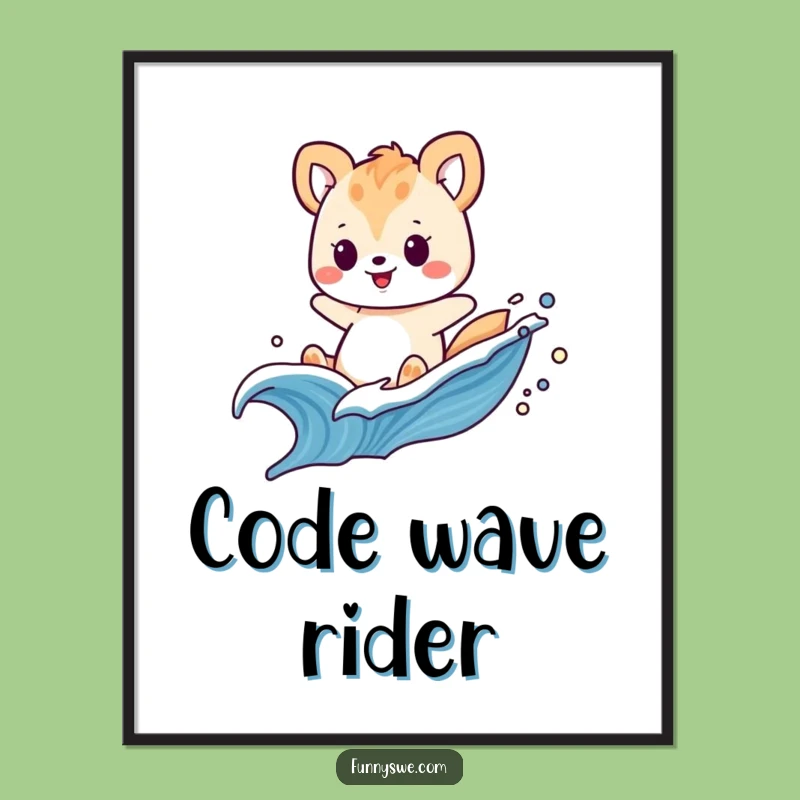 Funny Animal Code Wave Digital Art - Instant Digital Surf Decor