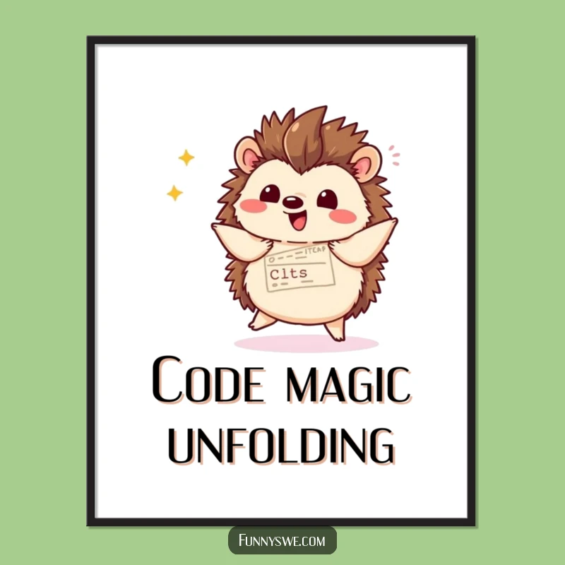 Funny Kawaii Hedgehog Digital Art - Instant Witty Code Display Download