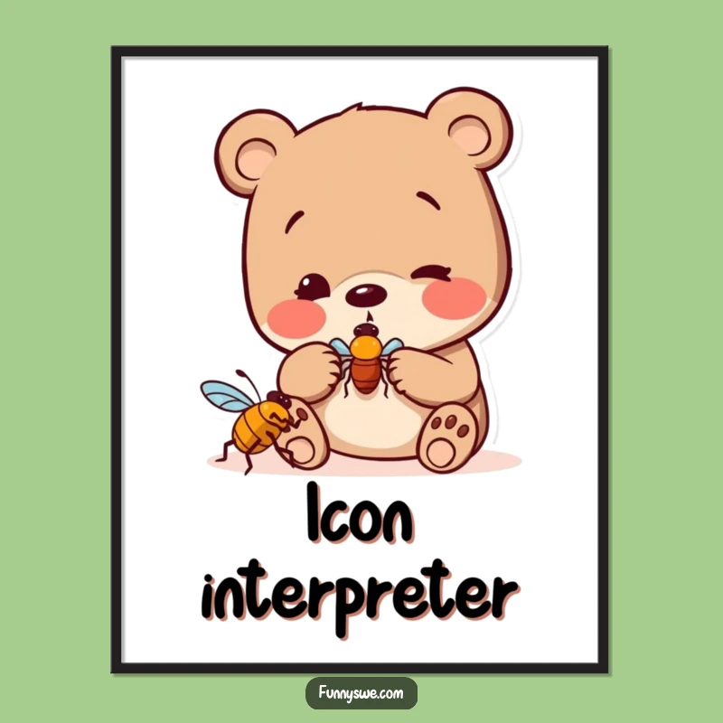 Funny Bear Bug Hunter Digital Art: Curious Art, Icon Exploration, Instant Decor