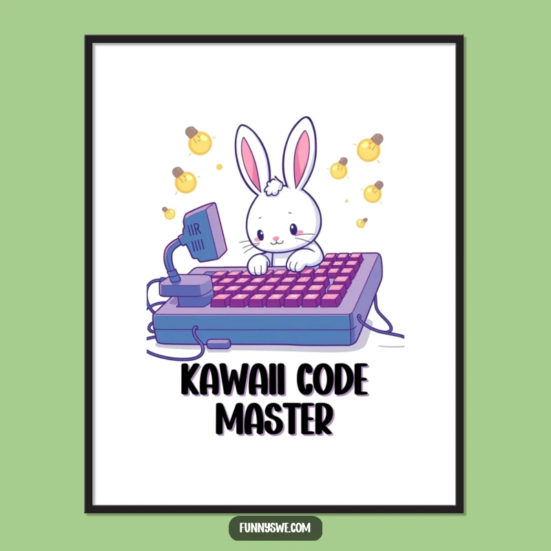 Kawaii Rabbit Coder Funny Digital Art - Instant Geek Chic Decor!