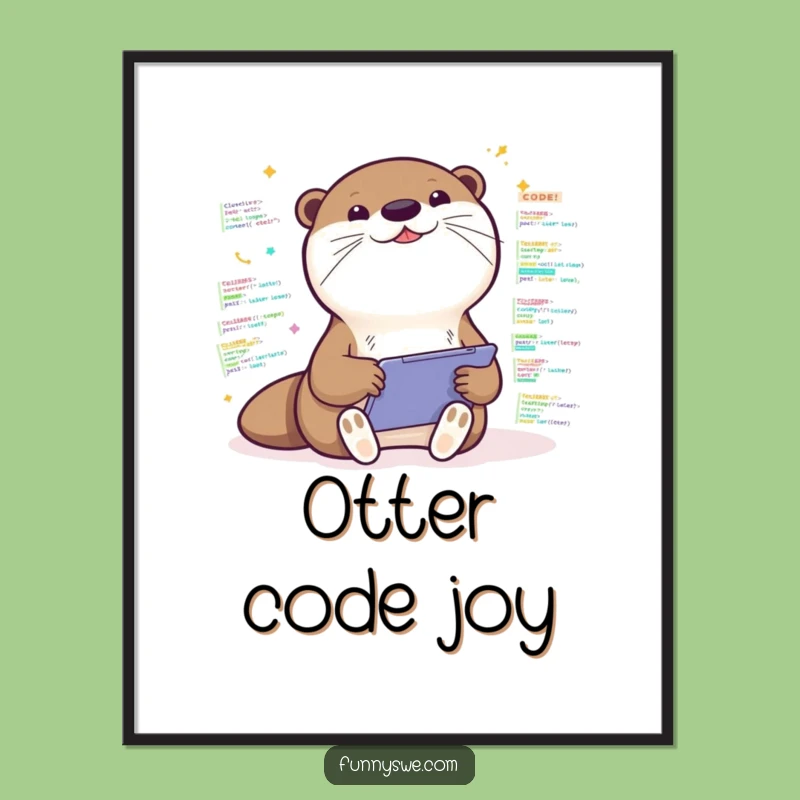 Kawaii Otter Coder Funny Digital Art - Instant Cheerful Decor!