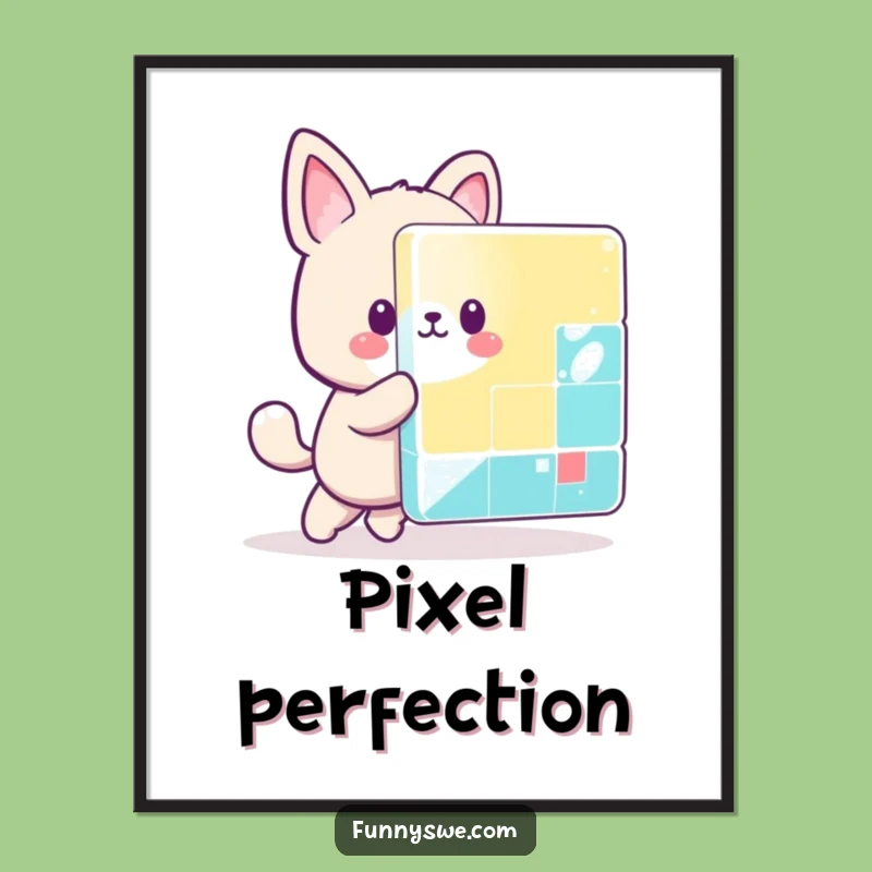 Funny Kawaii Pixel Pusher Digital Art - Instant Retro Gaming Decor!