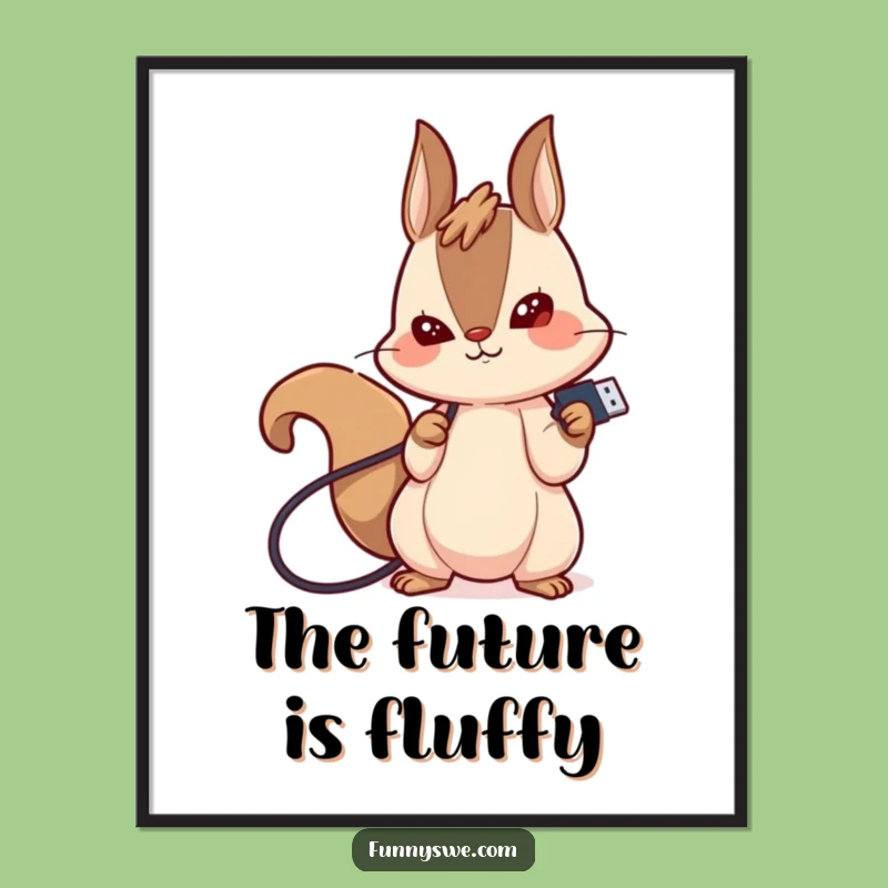 Funny Digital Art Print: Kawaii Squirrel USB, Instant Tech Humor Download