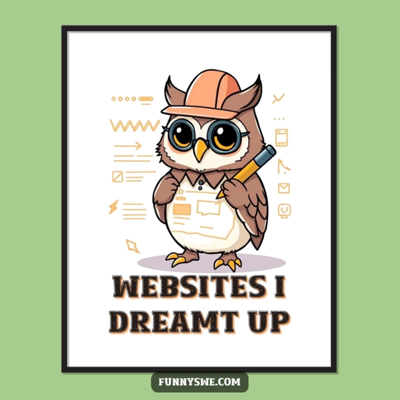 Funny Kawaii Owl Architect Digital Art: Instant Creative Download
