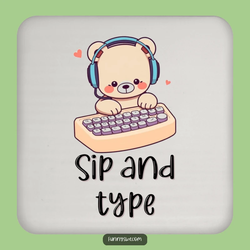 Funny Bear Typing Coaster: Humorous Protection for Your Desk