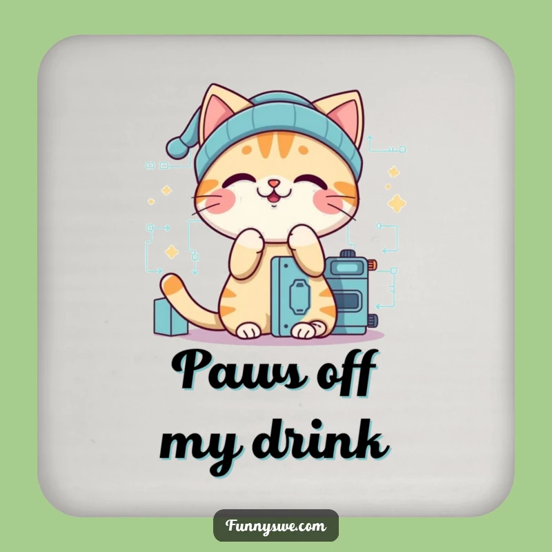 Funny Cat Programmer Coaster - Giggling Coder Beanie Protector