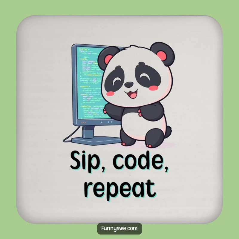 Funny Kawaii Panda Coding Coaster: Protect Surfaces with Tech Humor
