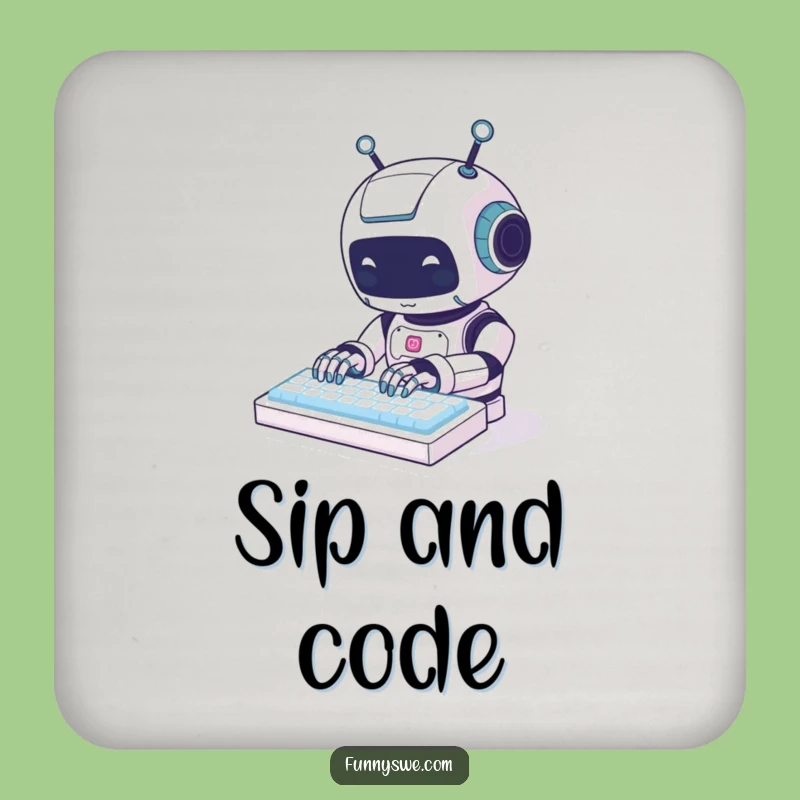 Funny Kawaii Robot Typing Coaster - Protect Surfaces with Cuteness!