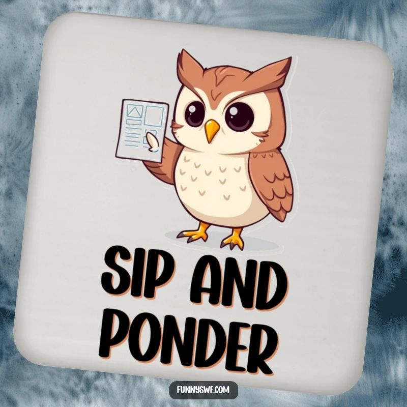 Funny Owl Website Blueprint Coaster: A clever owl character points to a website schematic, adding a humorous and protective touch.