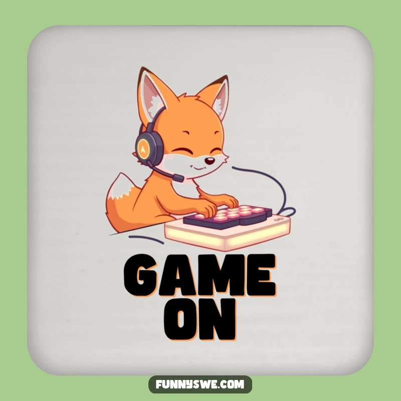 Funny Fox Gamer Coaster: Cute Fox Typing on Keyboard Decor