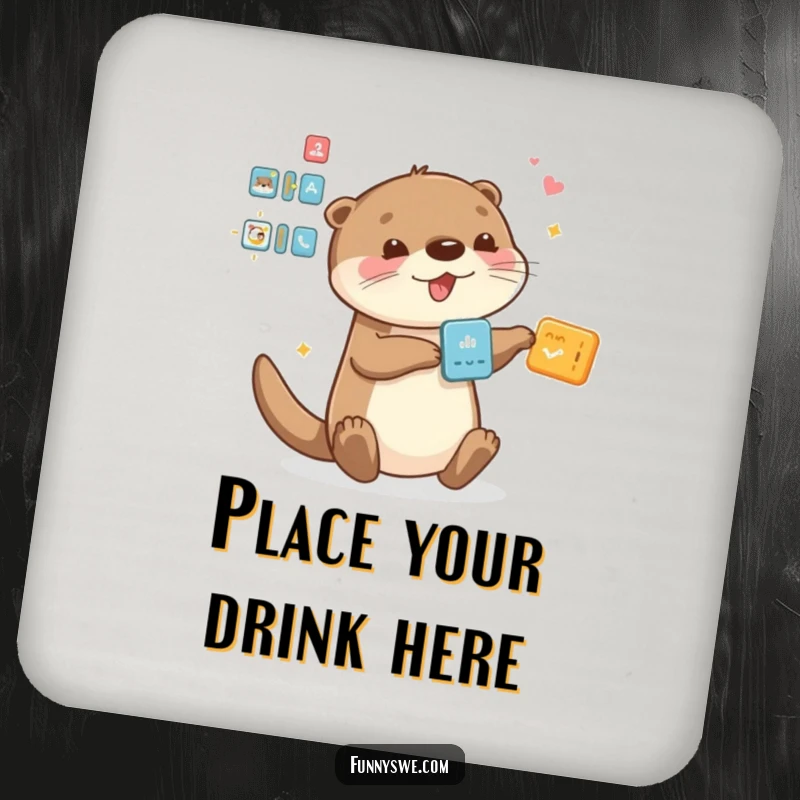 Funny Otter coaster, playfully dragging and dropping interface elements, protecting surfaces with style and humor.