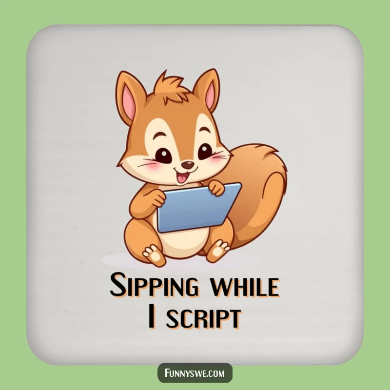 Funny Squirrel Web Designer Drink Coaster: Protect Surfaces with Acorn-ic Artistry!