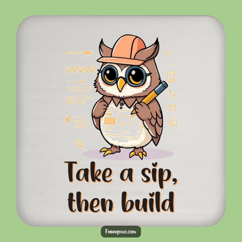 Funny Kawaii Owl Architect Coaster: Protect Surfaces with Design Humor