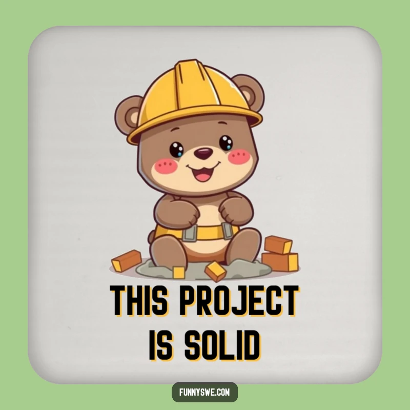Funny Bear Builder Drink Coaster: Hard Hat Character Protection Gift