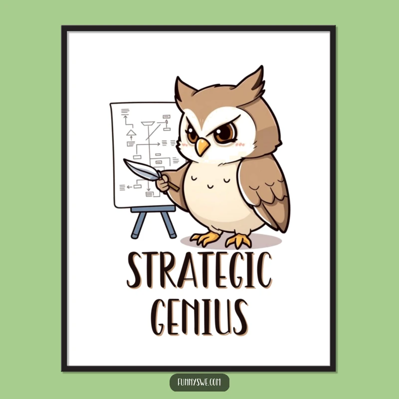 Funny Determined Owl Flowchart Poster: Smart Planner Wall Art
