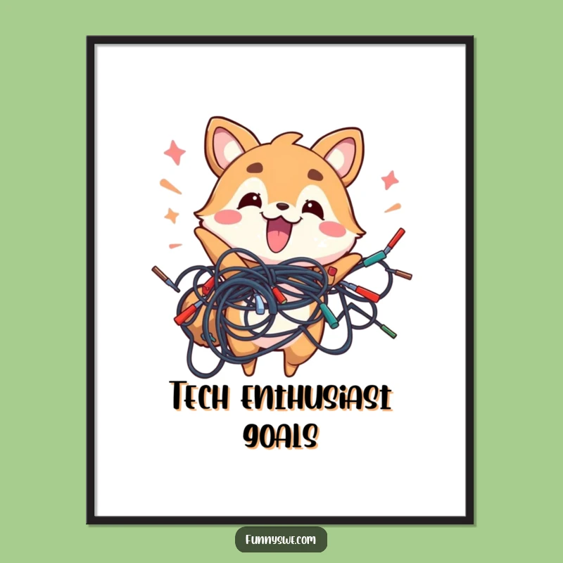 Funny Energetic Animal Wires Poster - Chaotic Tech Art
