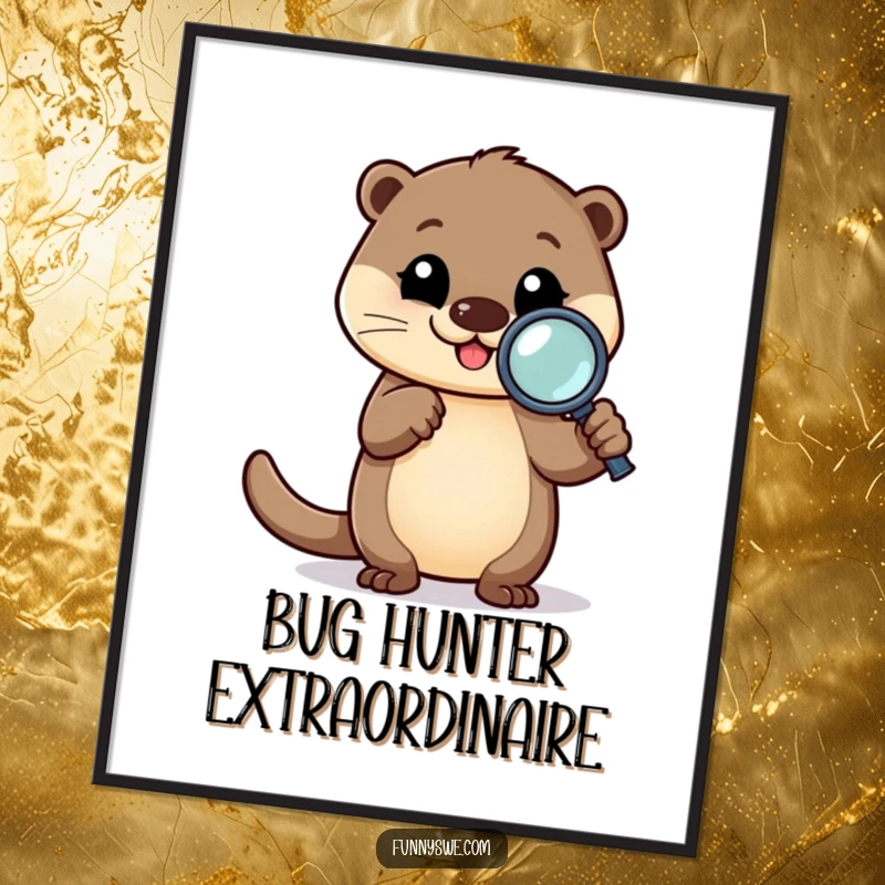 Funny Otter Debugging Poster: A happy otter character intently examining code with a magnifying glass, adding humorous art.