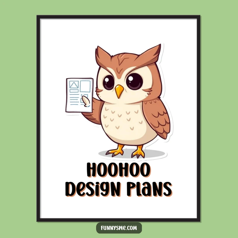 Funny Owl Website Blueprint Poster: Wise Wall Art for Designers