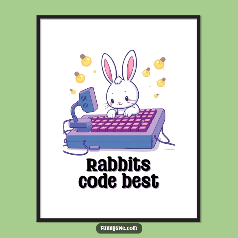 Kawaii Rabbit Coder Funny Poster - Adorable Tech Art!