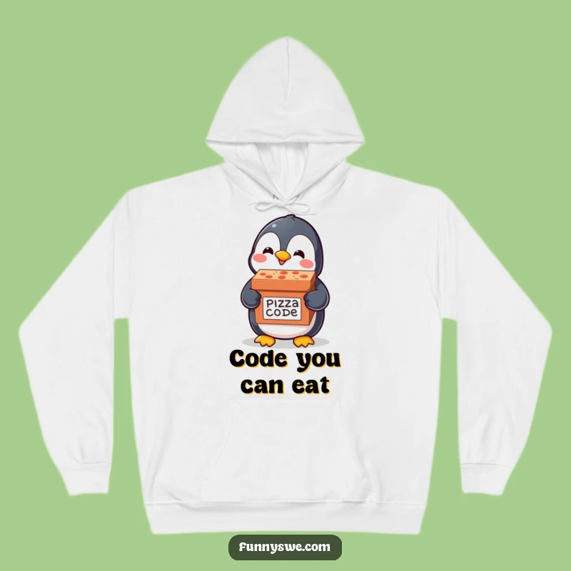 Funny Penguin Code Hoodie: Pizza Delivery Penguin, Cozy Apparel for Coders