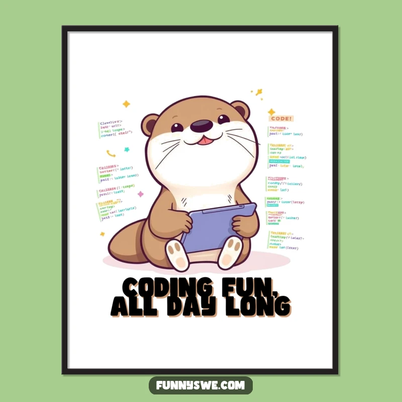 Funny Free Printable Wall Art: Kawaii Otter Coder, Your Hilarious Downloadable Decor!