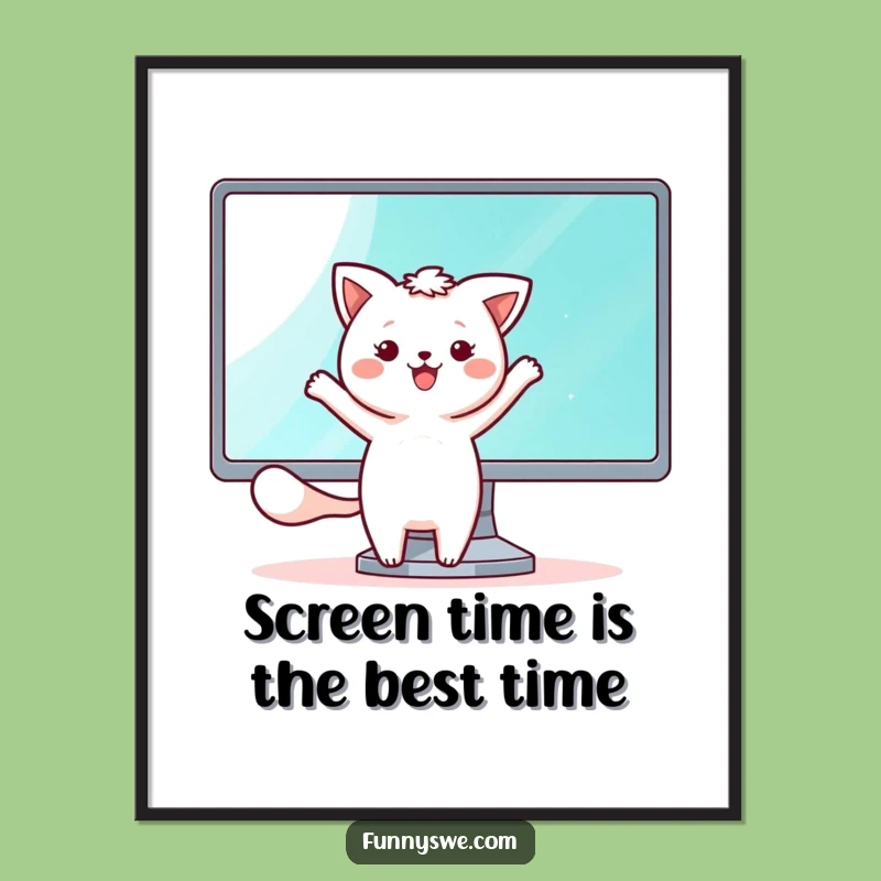 Free Printable Kawaii Gamer Wall Art: Happy Dance Monitor Scene, Downloadable Art
