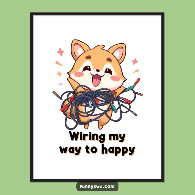 Funny Free Printable Wall Art: Energetic Wires Animal, Downloadable Tech Humor