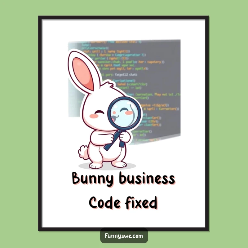Funny Free Printable Wall Art: Rabbit Debugging Code, Quirky Downloadable Tech Decor