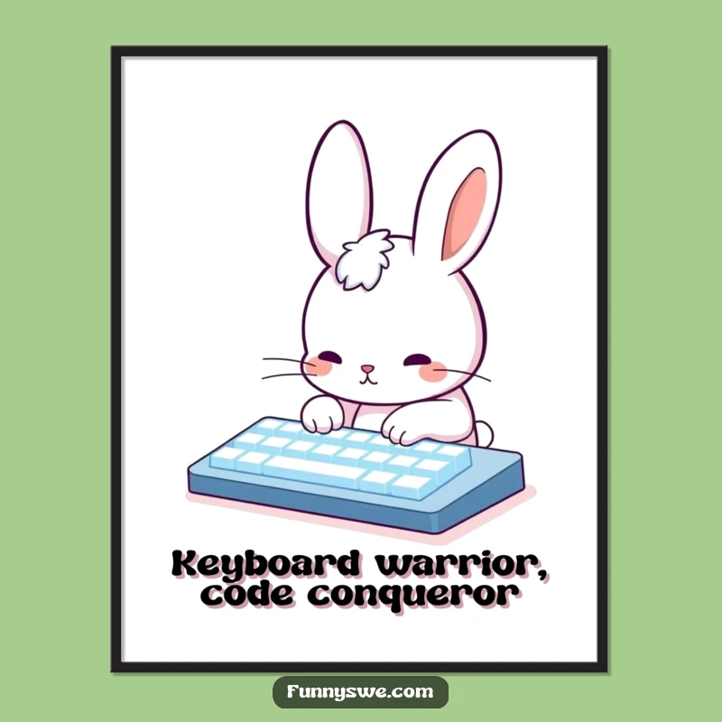 Free Printable Wall Art: Funny Rabbit Coder Typing Fast, Hilarious Tech Downloadable Art