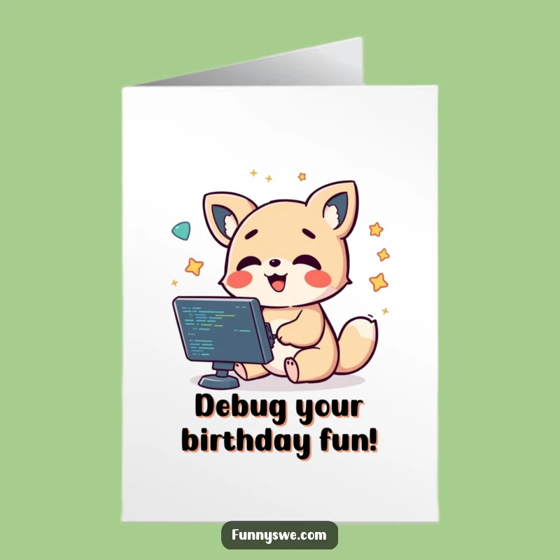 Free Printable Birthday Card: Debugging Animal Giggles, Downloadable Tech Gift