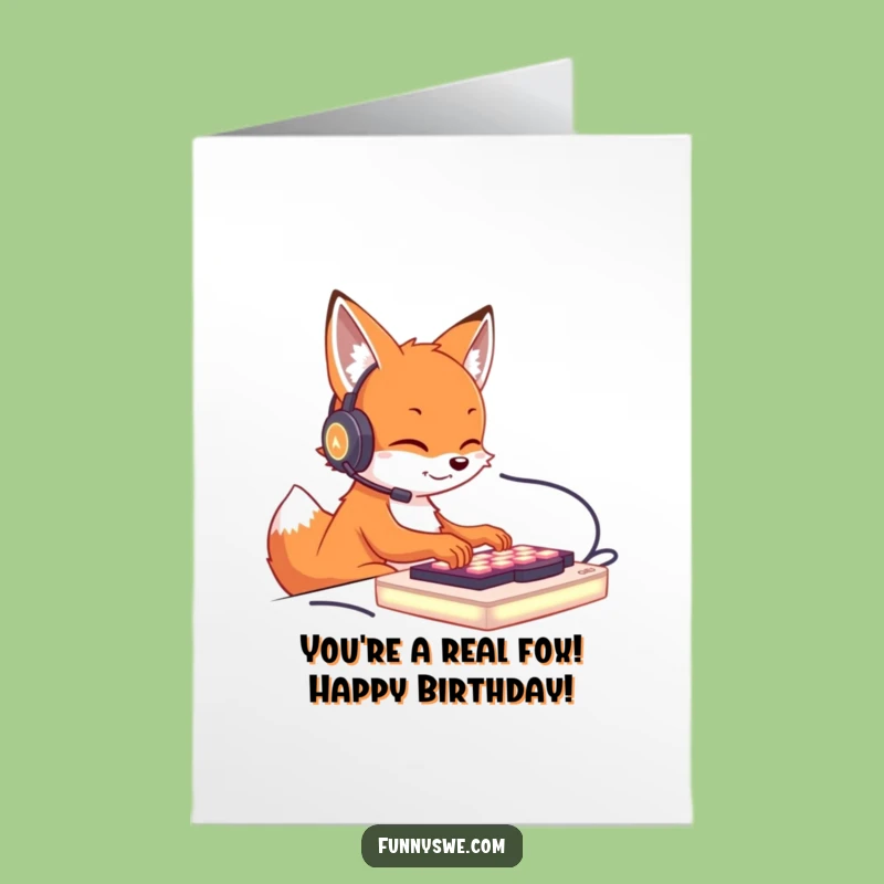 Free Printable Funny Birthday Card: Fox Gamer Typing, Hilarious Downloadable for Tech Lovers