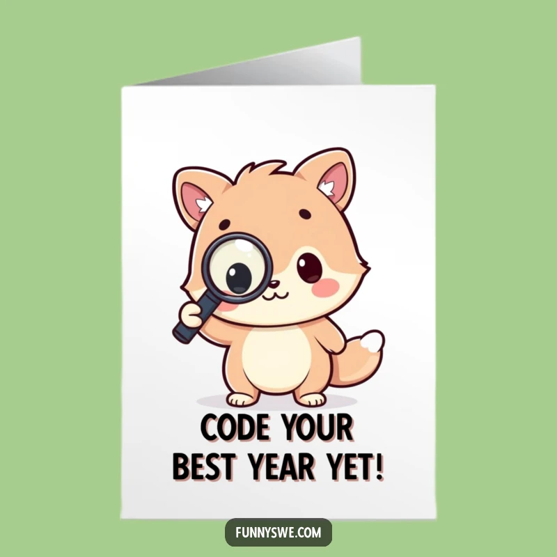Free Printable Kawaii Coder Card: Magnifying Glass Code, Funny Birthday Downloadable Gift
