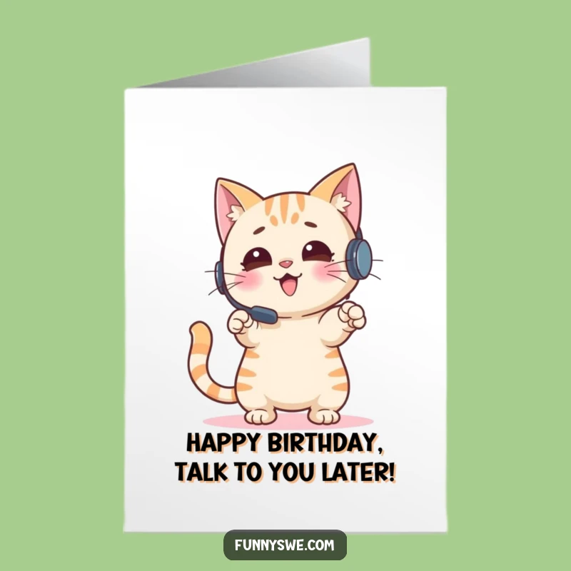 Free Printable Cat Gamer Birthday Card - Funny Downloadable Gift for Tech Lovers
