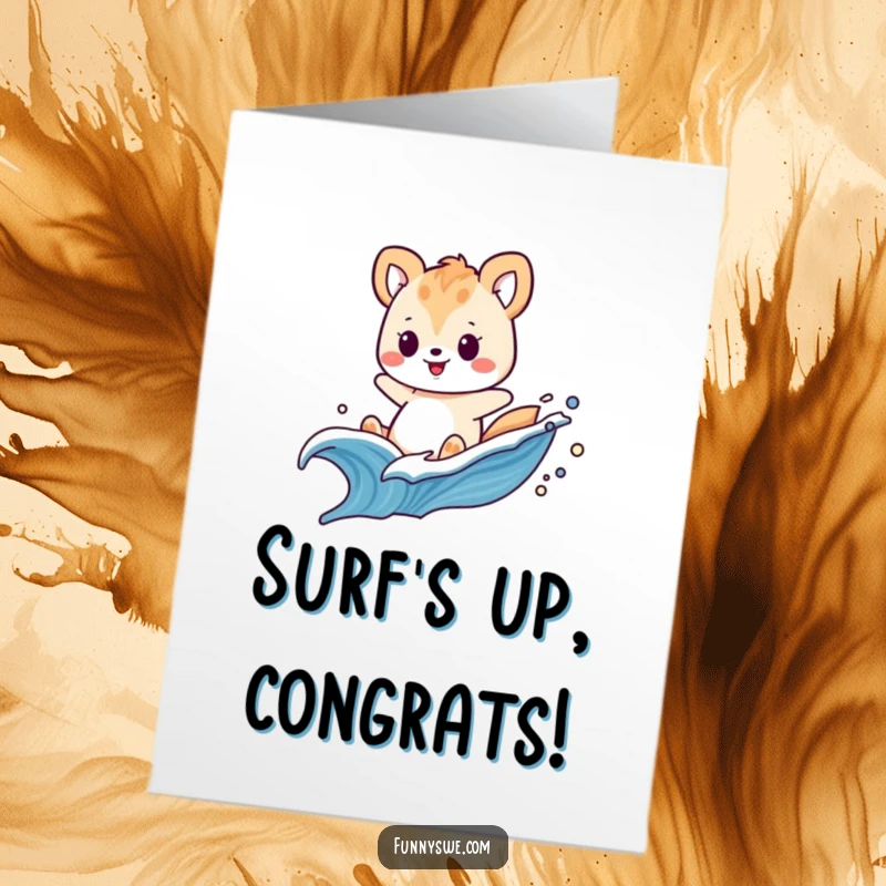 Funny free printable congratulations card featuring a playful animal riding a dynamic wave of computer code, a celebration of digital prowess.